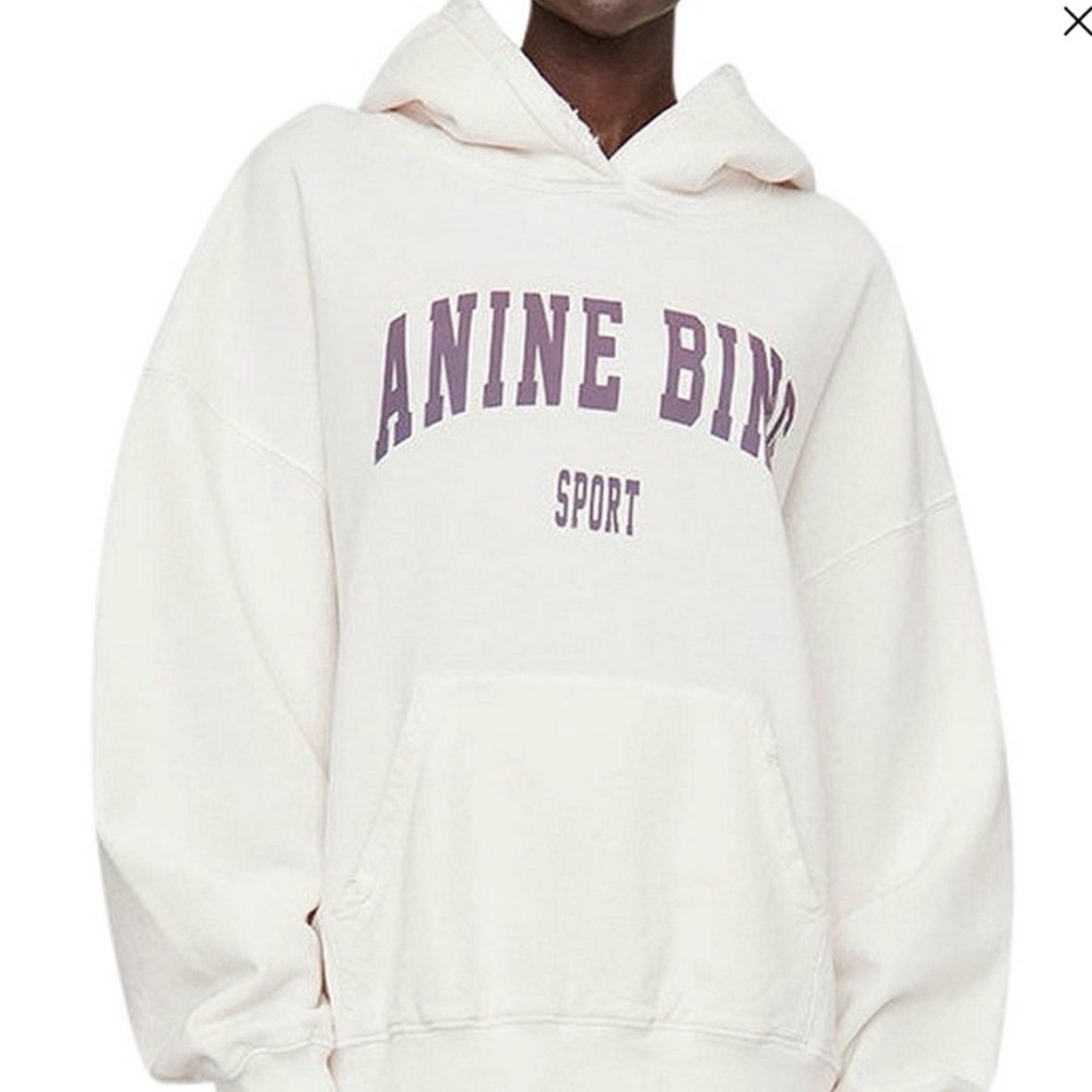 Anine Bing Cream Hoodie with Purple Text
